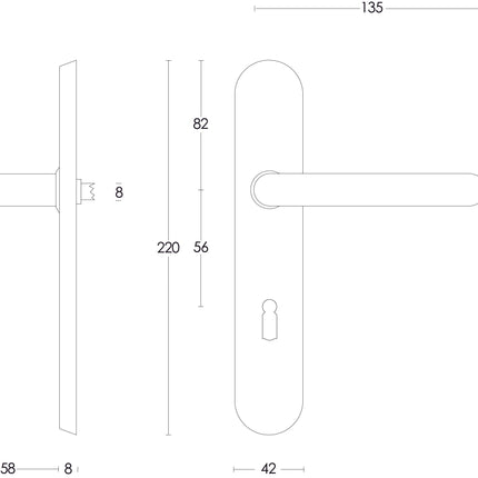 Intersteel Deurkruk Rond op schild sleutelgat 56 mm rvs geborsteld - Doika - Deurkrukken op schild - Intersteel - 8714186060599 - 35,057,624