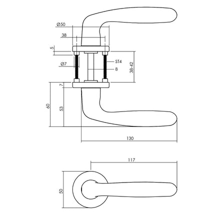 Intersteel Deurkruk Sigaar met ronde rozet ø50x7 mm aluminium - Doika - Deurkrukken op rozet - Intersteel - 8714186075227 - 82,007,202