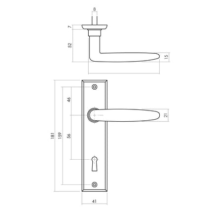 Intersteel Deurkruk Sophie met schild 181x41x7mm sleutelgat 56mm mat zwart - Doika - Deurkrukken op schild - Intersteel - 8714186486085 - 23,022,524