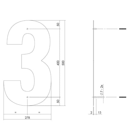 Intersteel Huisnummer 3 XXL hoogte 50 cm rvs geborsteld - Doika - Huisnummer - Intersteel - 8714186503201 - 35,402,123