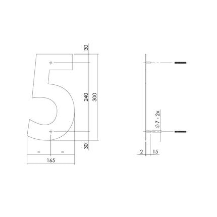 Intersteel Huisnummer 5 XL hoogte 30 cm rvs/mat zwart - Doika - Huisnummer - Intersteel - 8714186503324 - 23,402,115