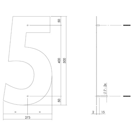 Intersteel Huisnummer 5 XXL hoogte 50 cm rvs geborsteld - Doika - Huisnummer - Intersteel - 8714186503225 - 35,402,125