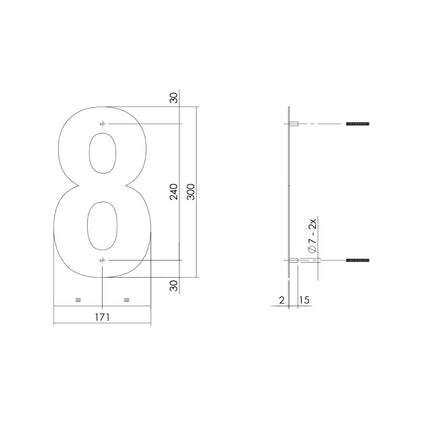 Intersteel Huisnummer 8 XL hoogte 30 cm rvs geborsteld - Doika - Huisnummer - Intersteel - 8714186503157 - 35,402,118