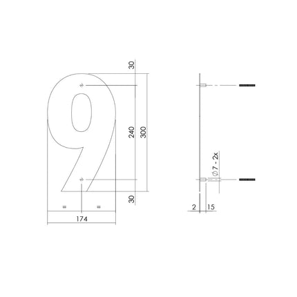 Intersteel Huisnummer 9 XL hoogte 30 cm rvs/mat zwart - Doika - Huisnummer - Intersteel - 8714186503362 - 23,402,119