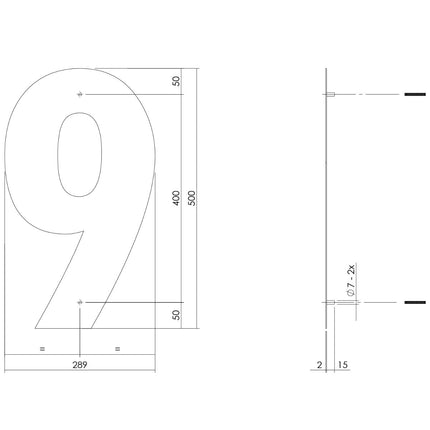 Intersteel Huisnummer 9 XXL hoogte 50 cm rvs/mat zwart - Doika - Huisnummer - Intersteel - 8714186503461 - 23,402,129