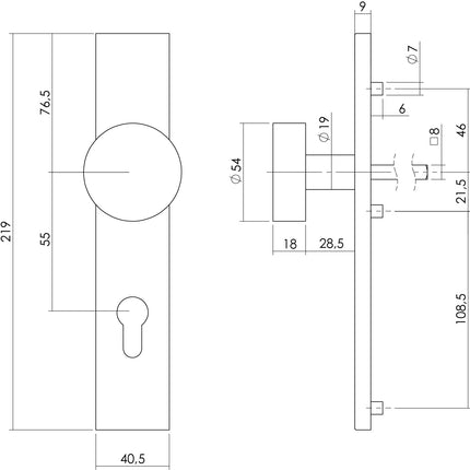 Intersteel Knop op rechthoekig schild profielcilindergat 55 mm rvs geborsteld - Doika - Knoppen op schild - Intersteel - 8714186346532 - 35,275,429