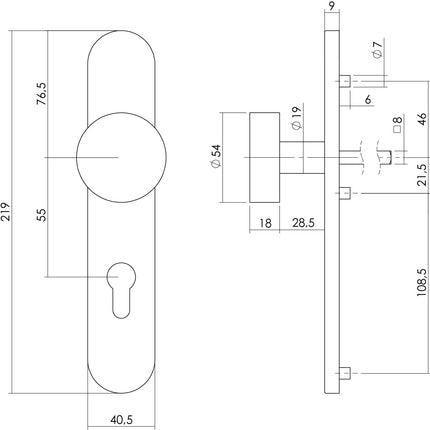 Intersteel Knop op schild profielcilindergat 55 mm rvs geborsteld - Doika - Knoppen op schild - Intersteel - 8714186185810 - 35,275,229