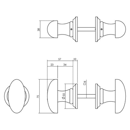 Intersteel Knopkruk ovaal met rozet zwart - Doika - Knopkrukken - Intersteel - 8714186540404 - 23,184,702