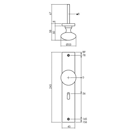 Intersteel Knopschild 245x45 mm sleutelgat 56 mm zwart - Doika - Knoppen op schild - Intersteel - 8714186559789 - 23,212,824