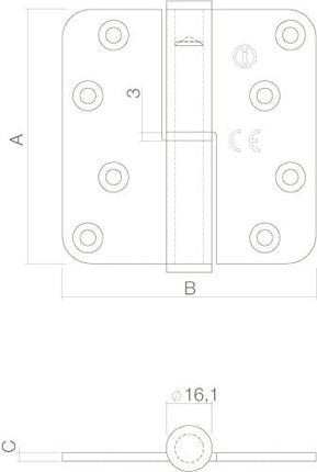 Intersteel Kogelstift paumelle DIN links rvs geborsteld - Doika - Scharnieren - Intersteel - 8714186127346 - 0035.462611B