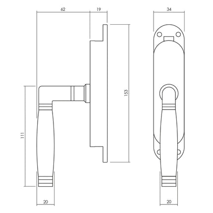 Intersteel Kruk - espagnolet links Ton 222 met stangenset 2x 1250 mm nikkel/ebbenhout - Doika - Deurespagnoletten - Intersteel - 8714186540688 - 0018.562062B