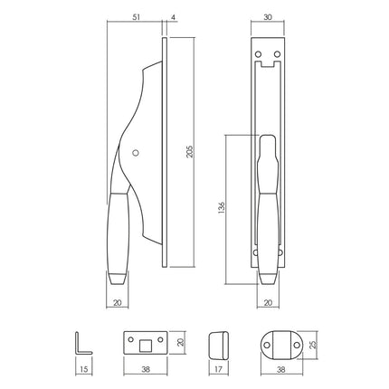 Intersteel Pomp - espagnolet Ton 400 met stangenset 2x 1250 mm chroom mat/ebbenhout - Doika - Deurespagnoletten - Intersteel - 8714186541418 - 17,562,038