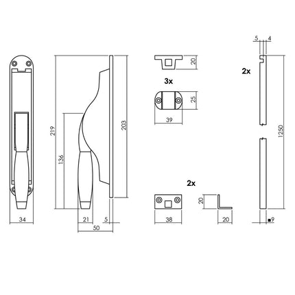 Intersteel Pomp - espagnolet Ton basic inclusief stangenset 2x 1250mm messing gelakt/ebbenhout - Doika - Deurespagnoletten - Intersteel - 8714186572894 - 13,562,039