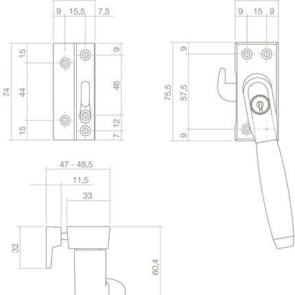 Intersteel Raamsluiting Ton 400 afsluitbaar links messing getrommeld/ebbenhout - Doika - Raamsluitingen - Intersteel - 8714186130889 - 0011.661652B