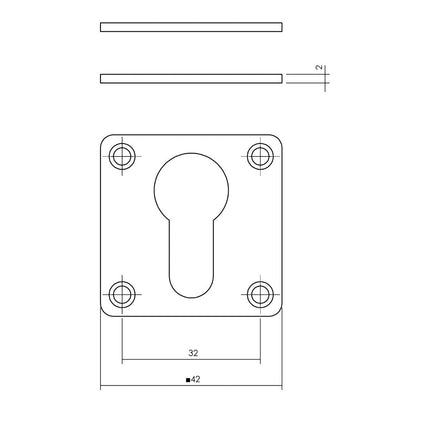 Intersteel Rozet met profielcilindergat vierkant 42x42x2 mm rvs geborsteld - Doika - Rozetten - Intersteel - 8714186635438 - 35,341,987