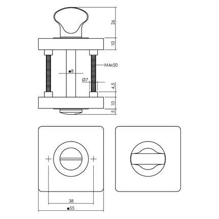 Intersteel Rozet met toilet - /badkamersluiting vierkant 55x55x10 mm messing titaan PVD - Doika - Rozetten - Intersteel - 8714186557839 - 13,319,160