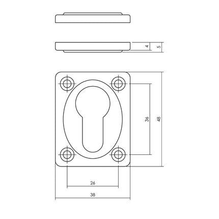 Intersteel Rozet profielcilindergat rechthoekig nikkel - Doika - Rozetten - Intersteel - 8714186648322 - 18,318,387