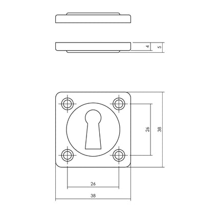 Intersteel Rozet sleutelgat schroefgat vierkant chroom mat - Doika - Rozetten - Intersteel - 8714186648292 - 17,318,386