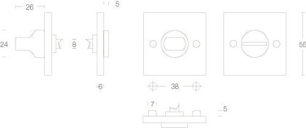 Intersteel Rozet toilet - /badkamersluiting vierkant groot mat zwart - Doika - Rozetten - Intersteel - 8714186122976 - 23,318,460