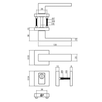 Intersteel Set achterdeurbeslag Amsterdam op vierkante massieve rozet SKG*** met kerntrekbeveiliging rvs geborsteld - Doika - Achterdeurbeslag op rozet - Intersteel - 8714186571163 - 35,405,727