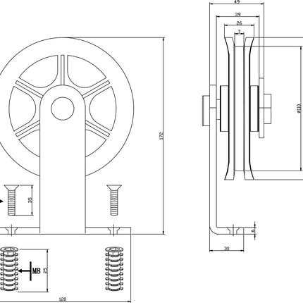 Intersteel Set van 2 hangrollen Wheel Top 170 mm mat zwart - Doika - Schuifdeursystemen - Intersteel - 8714186452196 - 23,450,131