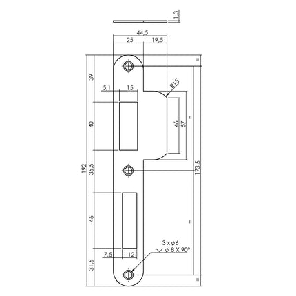 Intersteel Sluitplaat voor veiligheidsslot SKG** profielcilindergat 72 mm DIN links rvs - Doika - Veiligheidssloten - Intersteel - 8714186487570 - 0094.950806B