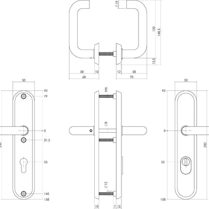 Intersteel Veiligheidsbeslag ovaal met kerntrekbeveiliging profielcilindergat mat zwart 55 mm achterdeurbeslag - Doika - Achterdeurbeslag op schild - Intersteel - 8714186429174 - 0023.396129Z