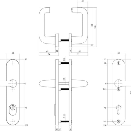 Intersteel Veiligheidsbeslag SKG*** kruk/kruk profielcilinder 72 mm met kerntrekbeveiliging aluminium zwart - Doika - Achterdeurbeslag op schild - Intersteel - 8714186492109 - 23,379,736