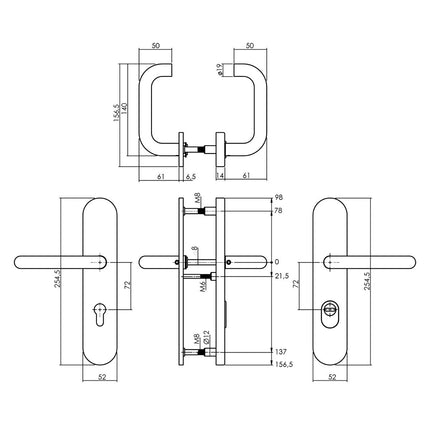 Intersteel Veiligheidsbeslag SKG*** met kerntrekbeveiliging profielcilindergat 72 mm achterdeurbeslag rvs geborsteld - Doika - Achterdeurbeslag op schild - Intersteel - 8714186540213 - 35,377,536