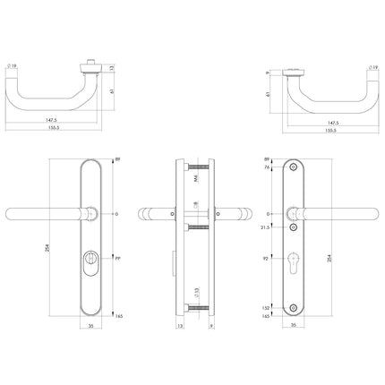 Intersteel Veiligheidsbeslag SKG*** met kerntrekbeveiliging profielcilindergat 92 mm geveerd smal ovaal achterdeurbeslag rvs geborsteld - Doika - Achterdeurbeslag op schild - Intersteel - 8714186395417 - 35,398,749