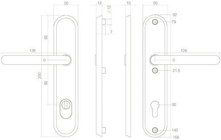 Intersteel Veiligheidsbeslag SKG*** profielcilindergat 92 mm met kerntrekbeveiliging achterdeurbeslag rvs geborsteld - Doika - Achterdeurbeslag op schild - Intersteel - 8714186394809 - 35,378,549