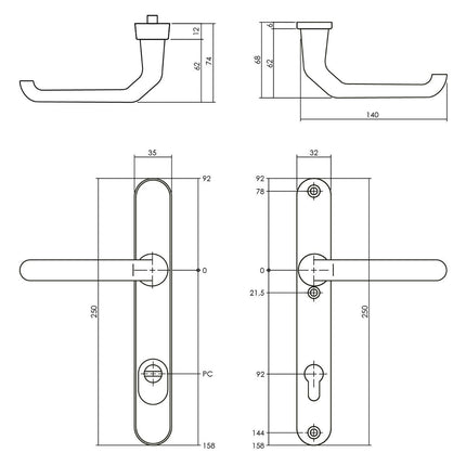 Intersteel Veiligheidsbeslag smal SKG*** kruk/kruk profielcilinder 92 mm met kerntrekbeveiliging zwart - Doika - Achterdeurbeslag op schild - Intersteel - 8714186534731 - 23,379,949