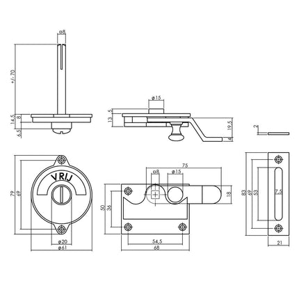 Intersteel WC - overslag met bocht vrij/bezet chroom mat - Doika - Rozetten - Intersteel - 8714186473047 - 17,370,005