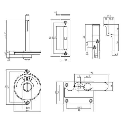 Intersteel WC - overslag vlak vrij/bezet messing gelakt - Doika - Rozetten - Intersteel - 8714186473122 - 13,370,105