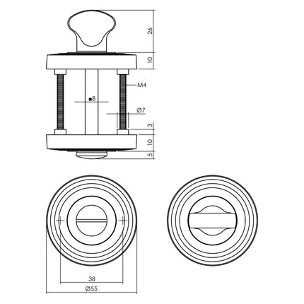 Intersteel WC - sluiting verdekt met rillen ø55x10mm en nokken met stift 8x8mm zwart - Doika - Rozetten - Intersteel - 8714186568286 - 23,317,860