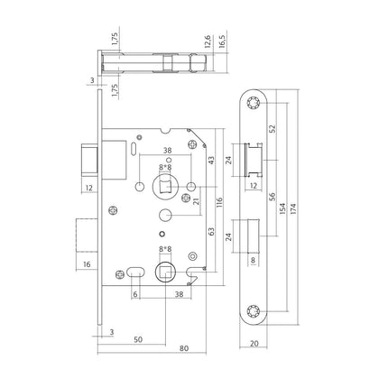 Intersteel Woningbouw toilet - /badkamerslot zwart 63/8 mm - Doika - Woningbouwsloten - Intersteel - 8714186463109 - 94,954,765