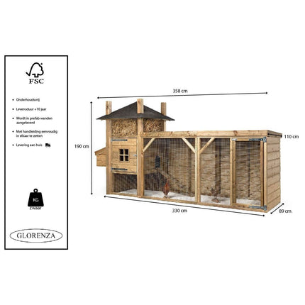 Kippenhok Silka 358 x 110 x 190 cm - Hooiberg - Doika - Kippenhok - Glorenza - 8720094051383 - 8720094051383