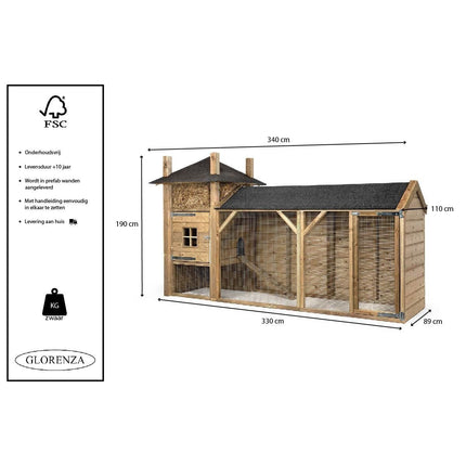 Kippenhok Starre 340 x 110 x 190 cm - Hooiberg - Doika - Kippenhok - Glorenza - 8720094051635 - 8720094051635