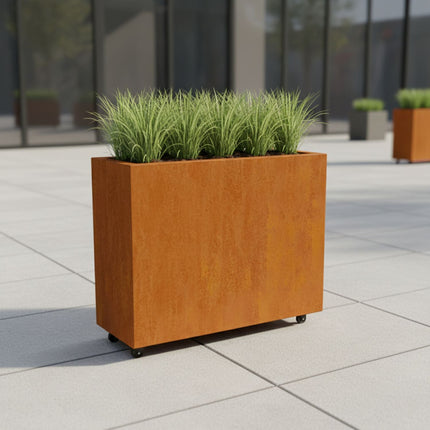 Langwerpige cortenstalen plantenbak met wielen 100x40x80 cm - Doika - Plantenbak - Geroba -  - ArtesaWH28