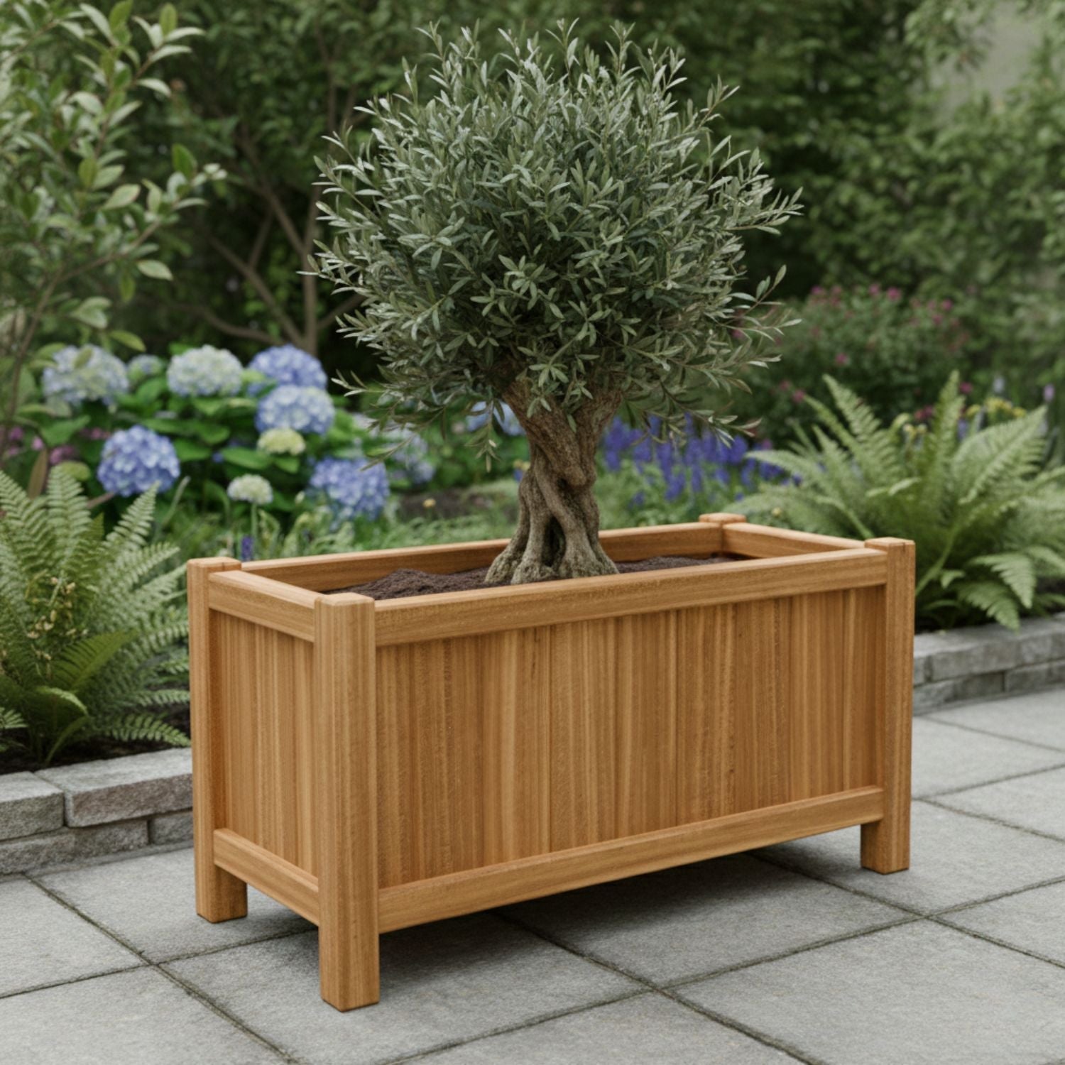Hartholz-Pflanzkübel Länglich mit Füßen 120 × 50 × 60 cm