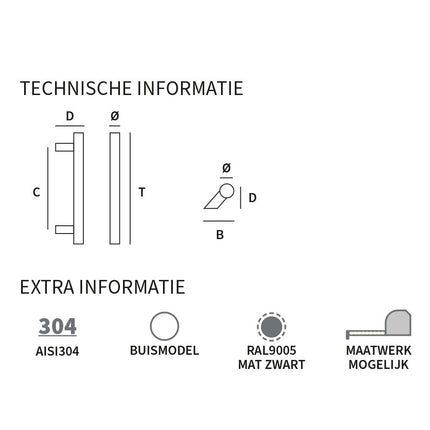 Shuffle Handgreep Frankfurt s 30 x 300 x 460 mm Zwart - Doika - Deurgrepen - Shuffle - 8717727192469 - 62523070