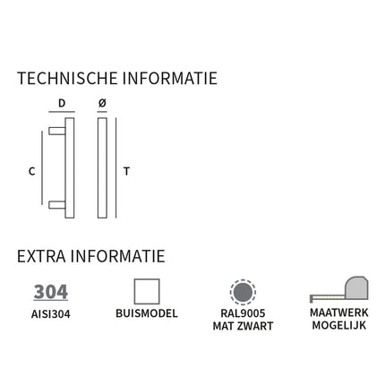 Shuffle Handgreep Toronto 25 x 1000 x 1160 mm Puurzwart - Doika - Deurgrepen - Shuffle - 8717727192643 - 62532540