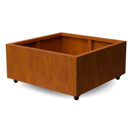 Vierkante cortenstalen plantenbak met wielen 100x100x40 cm - Doika - Plantenbak - Geroba -  - ArtesaWH8