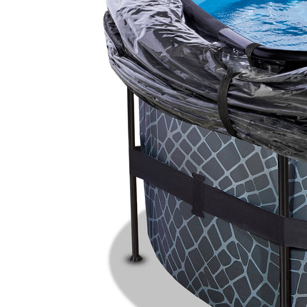 EXIT Stone zwembad ø427x122cm met zandfilterpomp en overkapping en warmtepomp - grijs - Doika BV - Ronde zwembaden - EXIT Toys - 8720088269510 - 30.67.14.00