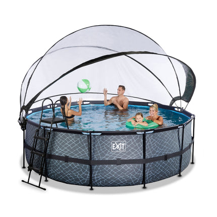 EXIT Stone zwembad ø427x122cm met zandfilterpomp en overkapping en warmtepomp - grijs - Doika BV - Ronde zwembaden - EXIT Toys - 8720088269510 - 30.67.14.00