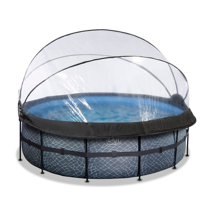 EXIT Stone zwembad ø427x122cm met zandfilterpomp en overkapping en warmtepomp - grijs - Doika BV - Ronde zwembaden - EXIT Toys - 8720088269510 - 30.67.14.00