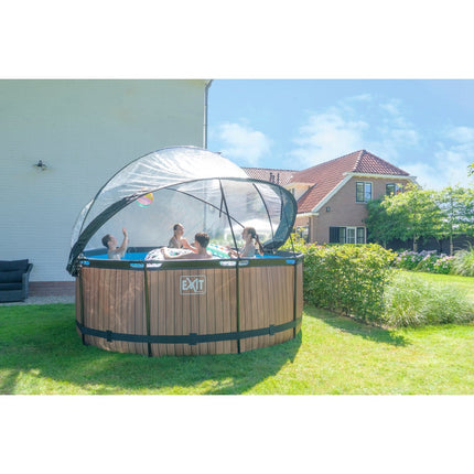 EXIT Wood zwembad ø360x122cm met zandfilterpomp en overkapping en warmtepomp - bruin - Doika BV - Ronde zwembaden - EXIT Toys - 8720088263266 - 30.67.12.10