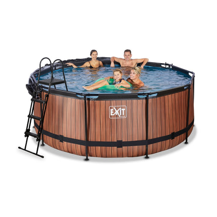EXIT Wood zwembad ø360x122cm met zandfilterpomp en overkapping en warmtepomp - bruin - Doika BV - Ronde zwembaden - EXIT Toys - 8720088263266 - 30.67.12.10