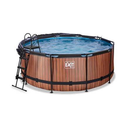 EXIT Wood zwembad ø360x122cm met zandfilterpomp en overkapping en warmtepomp - bruin - Doika BV - Ronde zwembaden - EXIT Toys - 8720088263266 - 30.67.12.10