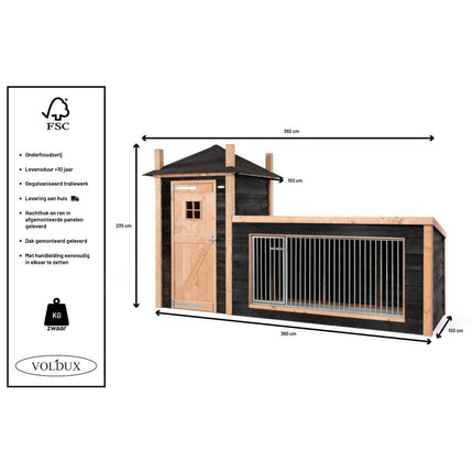 Voldux Hondenhok Siem 392 x 150 x 235 cm - Doika BV - Hondenhok - Voldux - 8720569162255 - 8720569162255